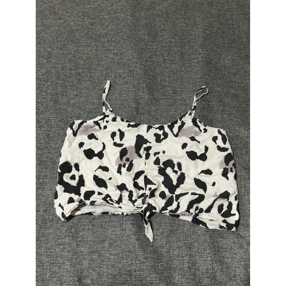 Mona New York Women's Large Tank Top Animal Print Linen Tie Front Cami